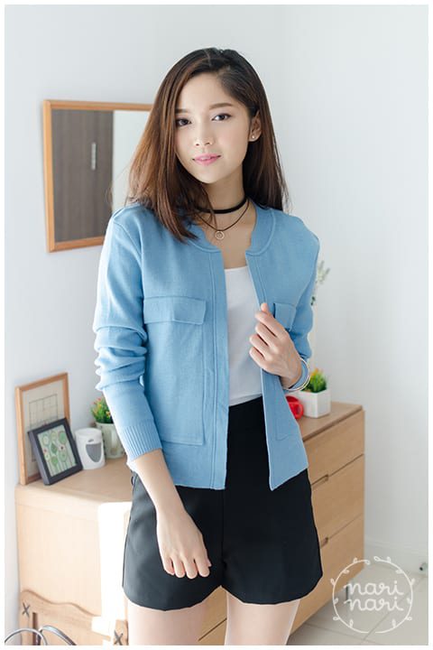 NO016 Pocket Knit Cardigan - Blue