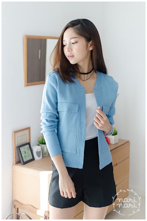 NO016 Pocket Knit Cardigan - Blue - Image 5