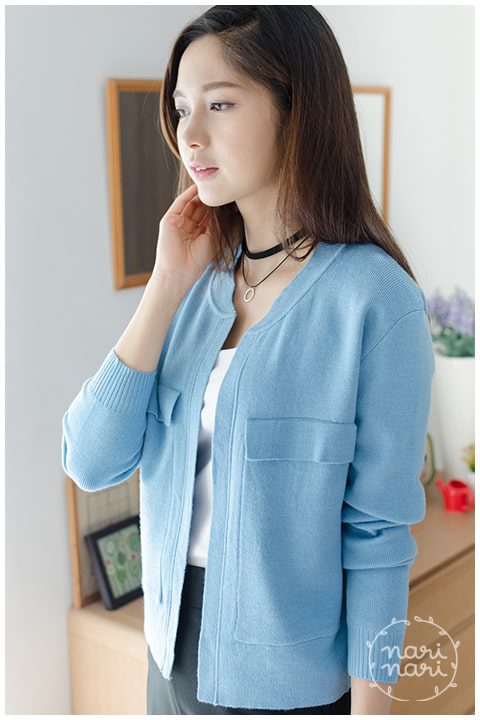 NO016 Pocket Knit Cardigan - Blue - Image 6