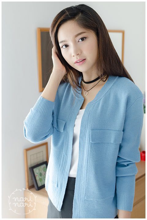 NO016 Pocket Knit Cardigan - Blue - Image 7