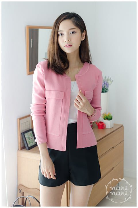 NO016 Pocket Knit Cardigan – Pink