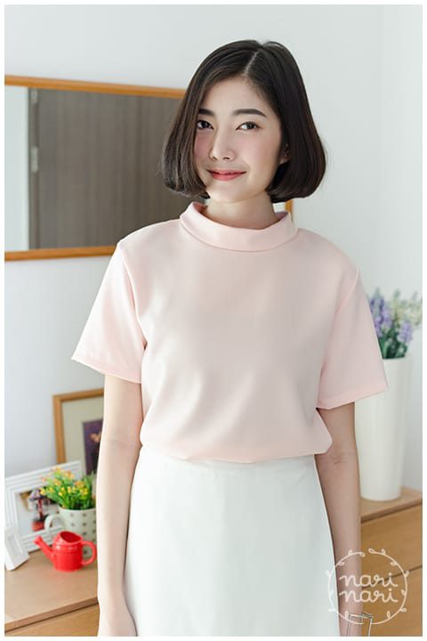 NT437 Band Collar Blouse – Light Pink