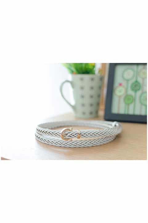 NA009 Slim Leather Plait Belt – White