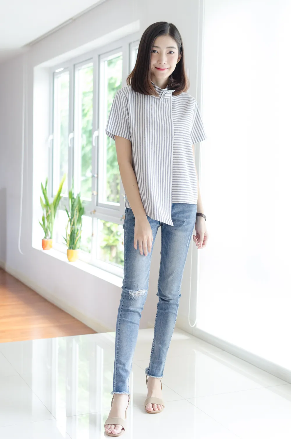 NT500 Asym Striped Crop Top – Grey - Image 3