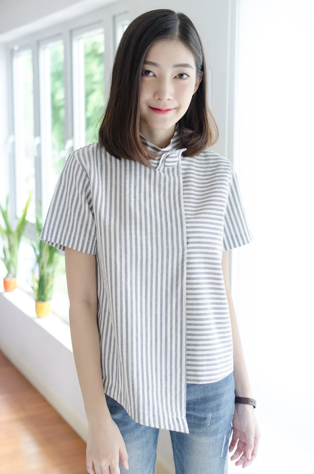 NT500 Asym Striped Crop Top – Grey - Image 5