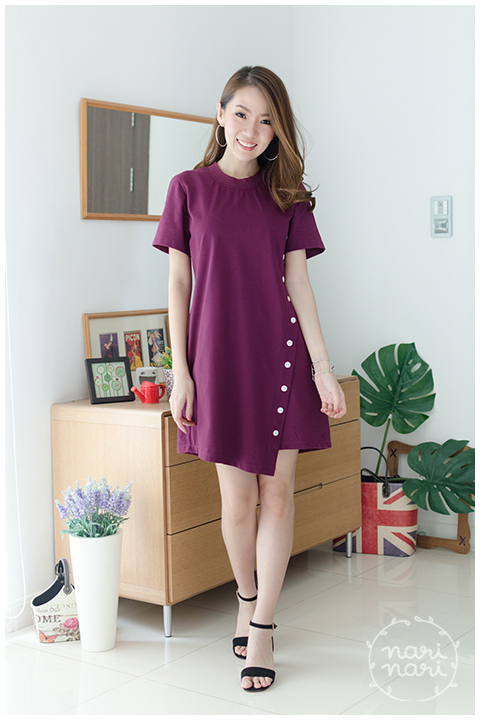 ND069 Sided Button Dress – Mulberry - Image 4
