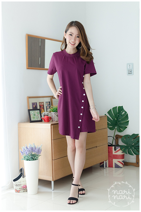 ND069 Sided Button Dress – Mulberry - Image 6