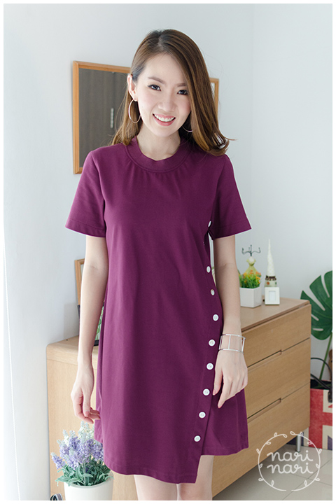 ND069 Sided Button Dress – Mulberry - Image 7