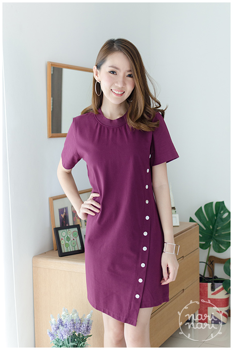 ND069 Sided Button Dress – Mulberry - Image 8