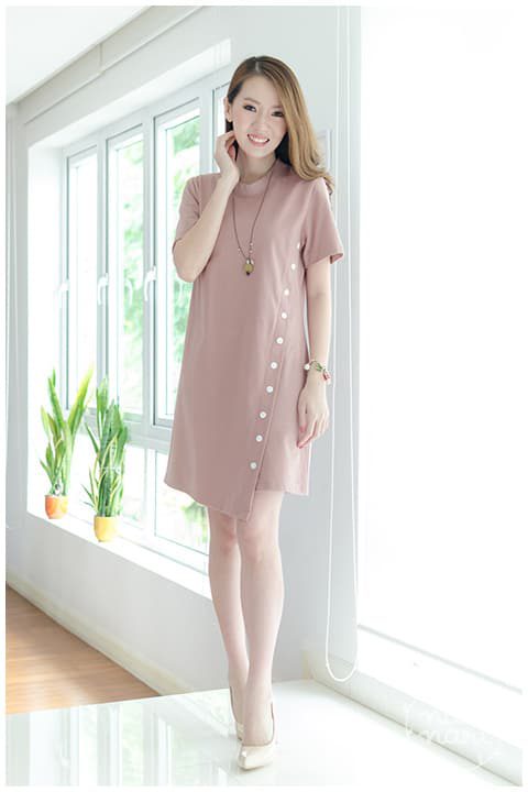 ND069 Sided Button Dress – Nude