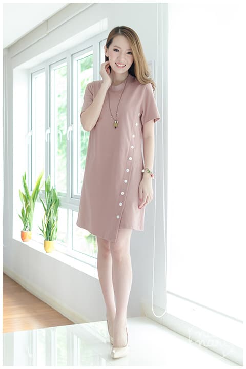 ND069 Sided Button Dress – Nude