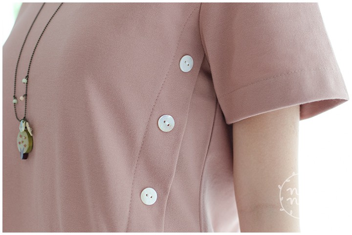 ND069 Sided Button Dress – Nude - Image 2