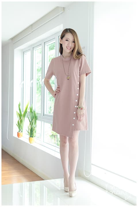 ND069 Sided Button Dress – Nude - Image 4