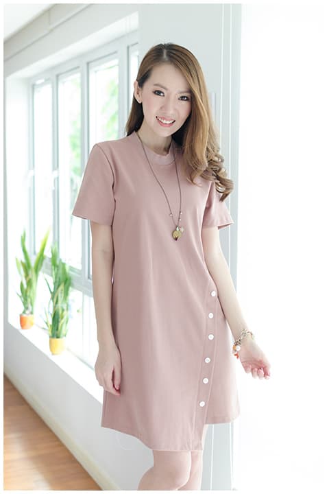 ND069 Sided Button Dress – Nude - Image 5