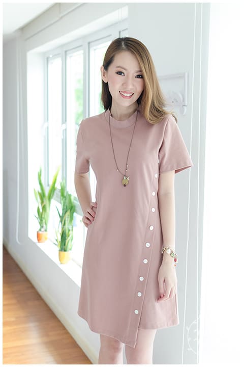 ND069 Sided Button Dress – Nude - Image 6