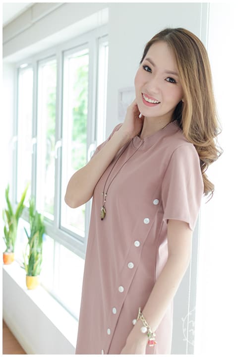 ND069 Sided Button Dress – Nude - Image 7