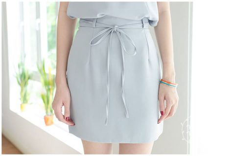 Alternative view of NK041 Cord Short Skirt – Grey