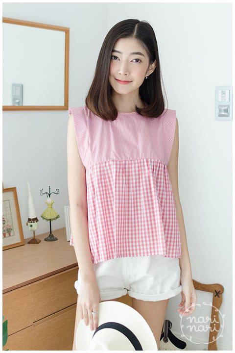 NT712 Double Checkered Top – Pink