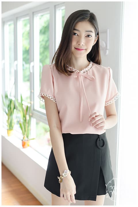 NT852 Ring Collar Blouse – Faded Pink