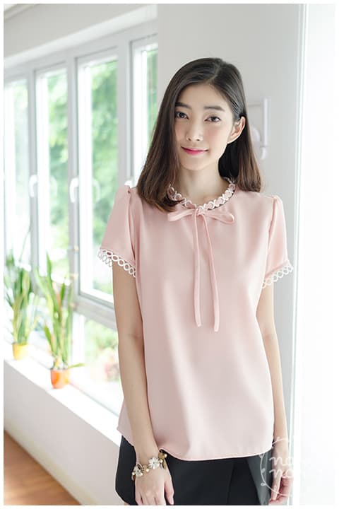 NT852 Ring Collar Blouse – Faded Pink - Image 8