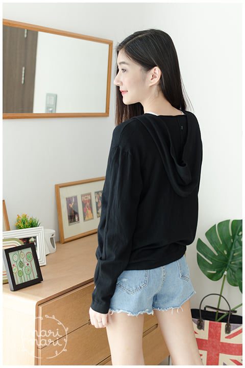 Alternative view of NO043 Drawstring Hem Knit Cardigan – Black