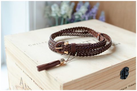Alternative view of NA005 Leather Plait Belt – Brown