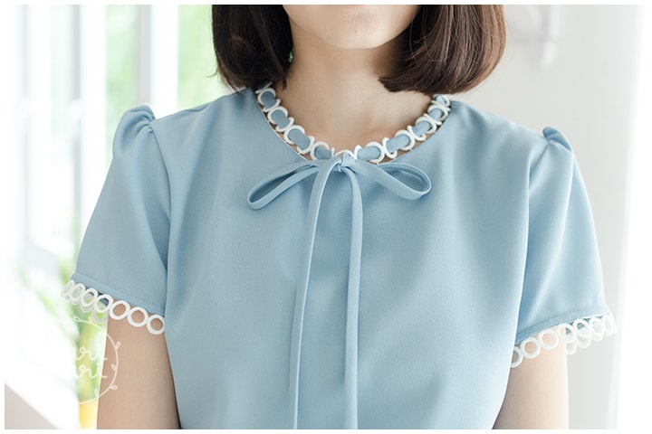 NT852 Ring Collar Blouse – Blue - Image 2