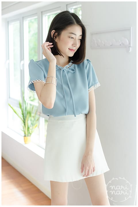 NT852 Ring Collar Blouse – Blue - Image 4