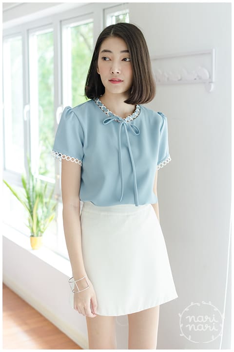 NT852 Ring Collar Blouse – Blue - Image 5