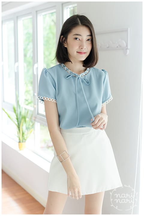NT852 Ring Collar Blouse – Blue - Image 6