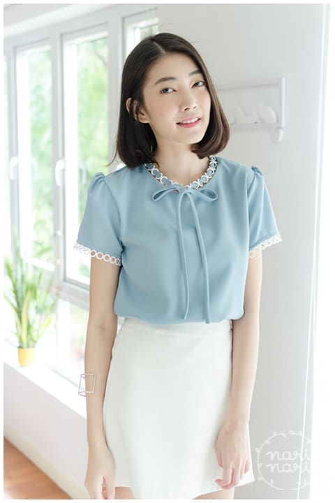 NT852 Ring Collar Blouse – Blue - Image 8