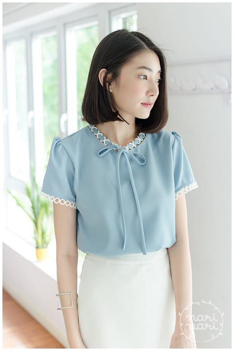 NT852 Ring Collar Blouse – Blue - Image 10