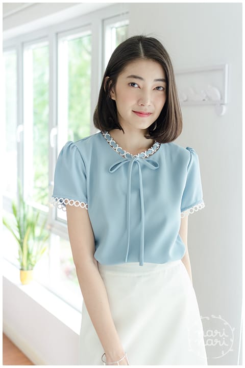 NT852 Ring Collar Blouse – Blue - Image 11