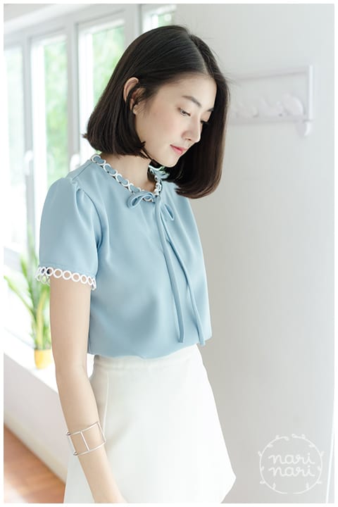 NT852 Ring Collar Blouse – Blue - Image 12
