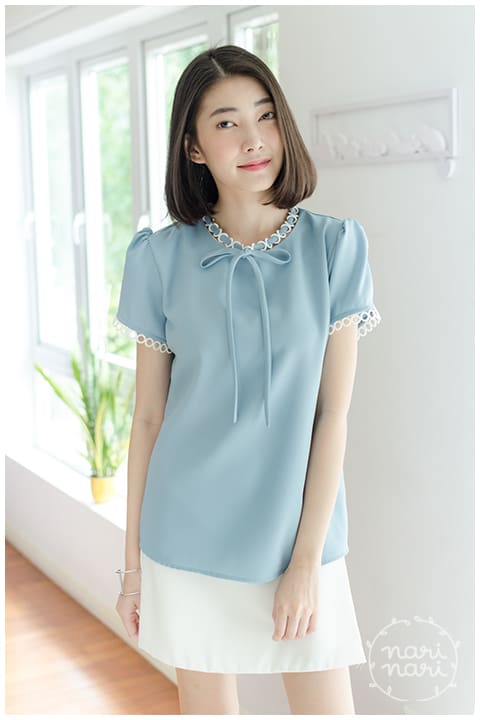 NT852 Ring Collar Blouse – Blue - Image 13
