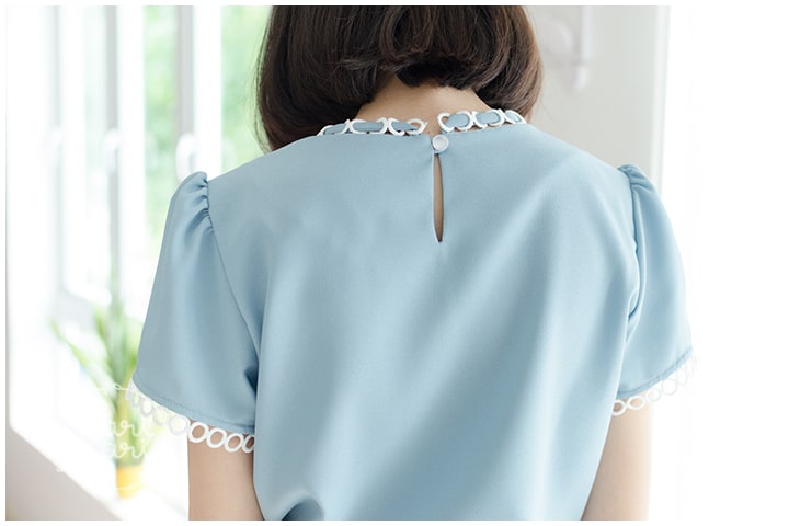 NT852 Ring Collar Blouse – Blue - Image 14