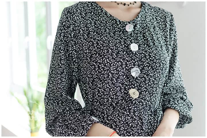 ND098 Button Floral Maxi Dress – Black - Image 2