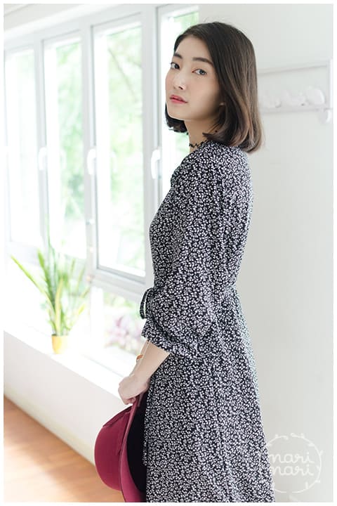 ND098 Button Floral Maxi Dress – Black - Image 7