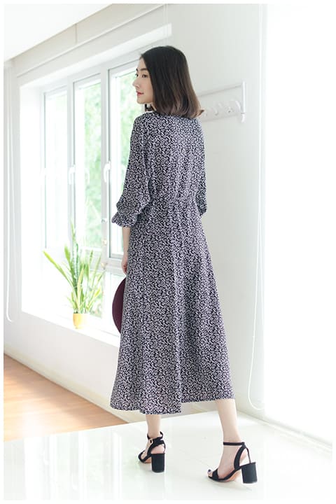 ND098 Button Floral Maxi Dress – Black - Image 8