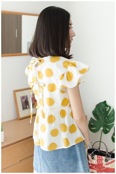 Alternative view of NT1051 Polka Dot Split Back Blouse – Yellow