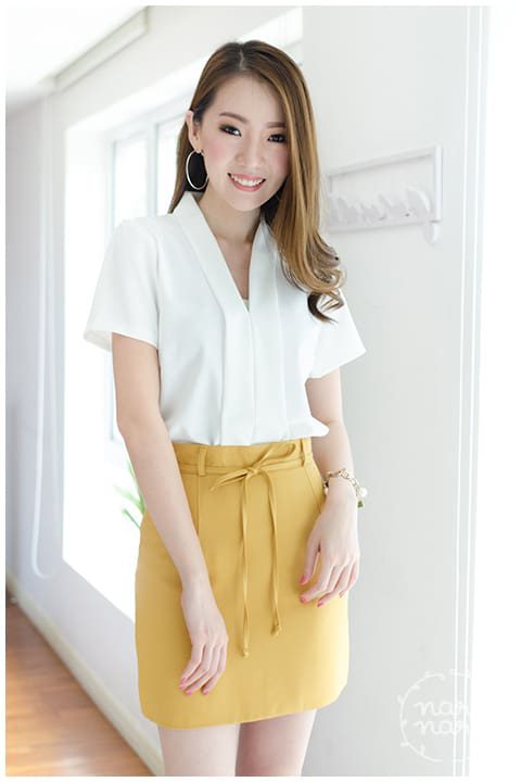 NT518 Y-Collar Blouse - White