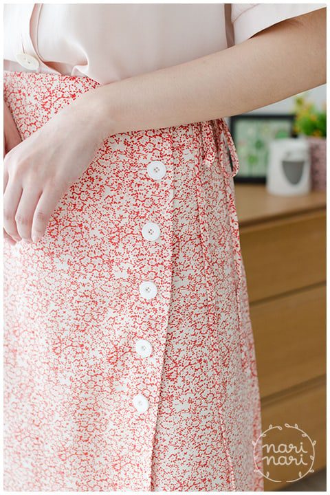 Alternative view of NK062 Wrap Floral Skirt – Red