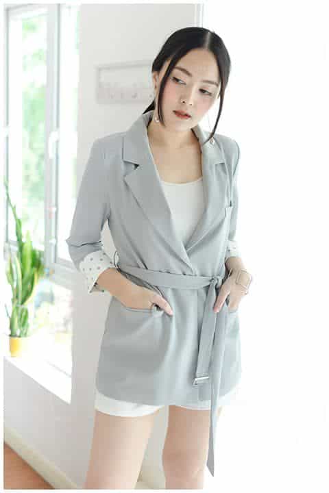 NO063 Polka Dot Sleeve Smart Blazer – Grey