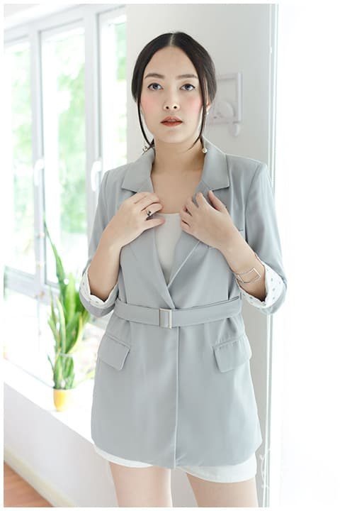 NO063 Polka Dot Sleeve Smart Blazer – Grey - Image 5