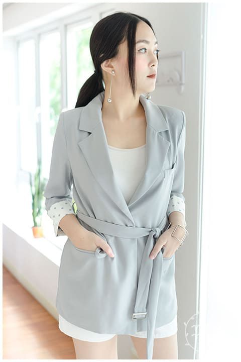 NO063 Polka Dot Sleeve Smart Blazer – Grey - Image 6