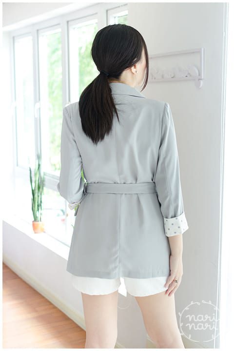 NO063 Polka Dot Sleeve Smart Blazer – Grey - Image 7