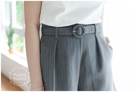 Alternative view of NP045 Striped Shorts with Belt – Grey