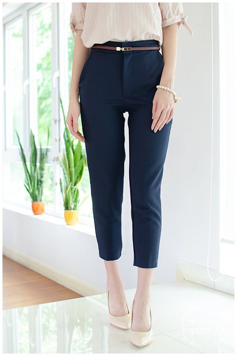 NP042 High-Rise Crop Cigarrette Pants – Navy Blue