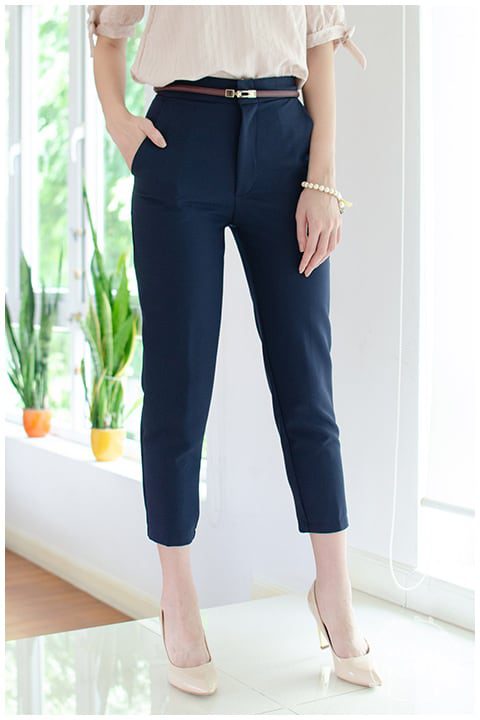 Alternative view of NP042 High-Rise Crop Cigarrette Pants – Navy Blue