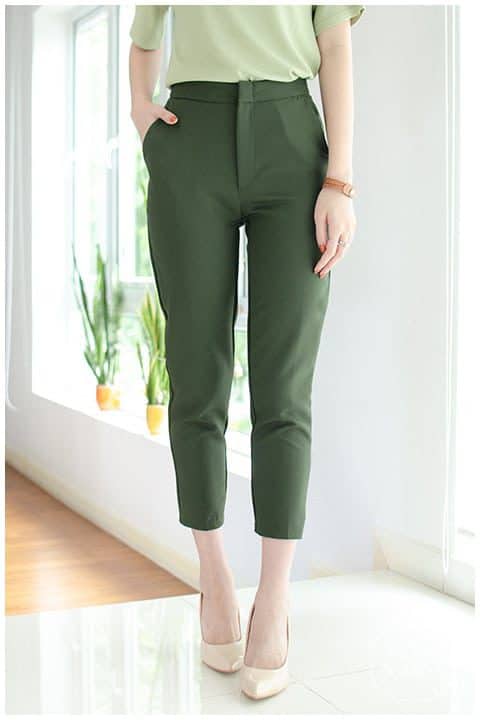 NP042 High-Rise Crop Cigarrette Pants – Dark Green